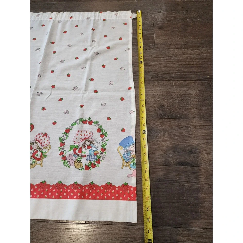 Vintage 70s Strawberry Shortcake Curtains 4 Panels Retro Nursery Decor 24x36